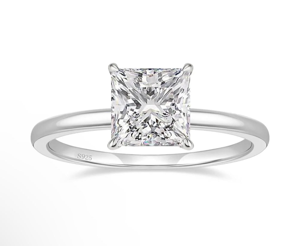 2Ct 925 Sterling Silver Rings Princess Cut Cubic Zirconia CZ Engagement Ring