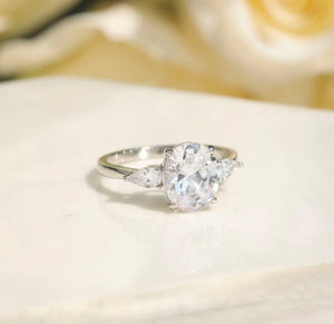 EAMTI Anello Fidanzamento In Argento 925 Con Zircone Ovale 8x10mm – Halo Solitario, Donna, Taglie 3-13