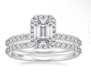 2Ct 925 Sterling Silver Emerald Cut CZ Bridal Ring Sets