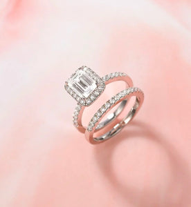 2Ct 925 Sterling Silver Emerald Cut CZ Bridal Ring Sets