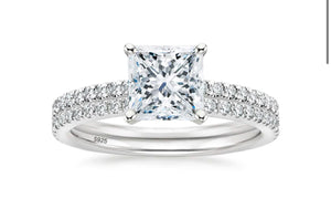 2Ct 925 Sterling Silver Princess Square Cut CZ Bridal Ring Set