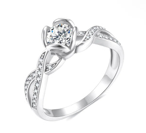 925 Sterling Silver 1 Carat CZ Round Flower Engagement Ring