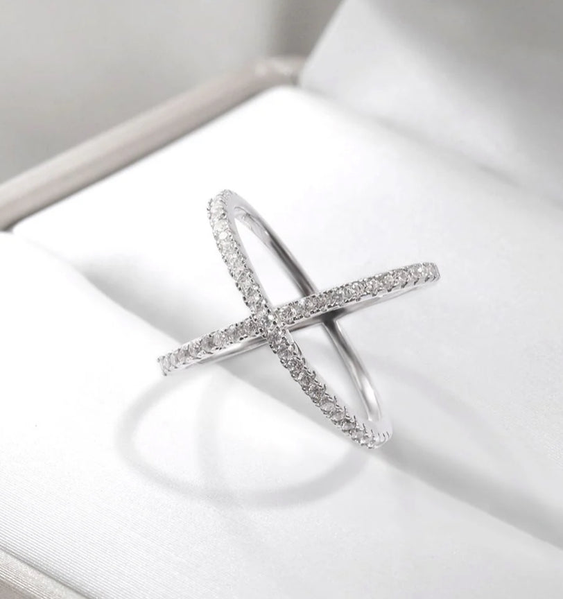 X Shape Cubic Zircon Ring