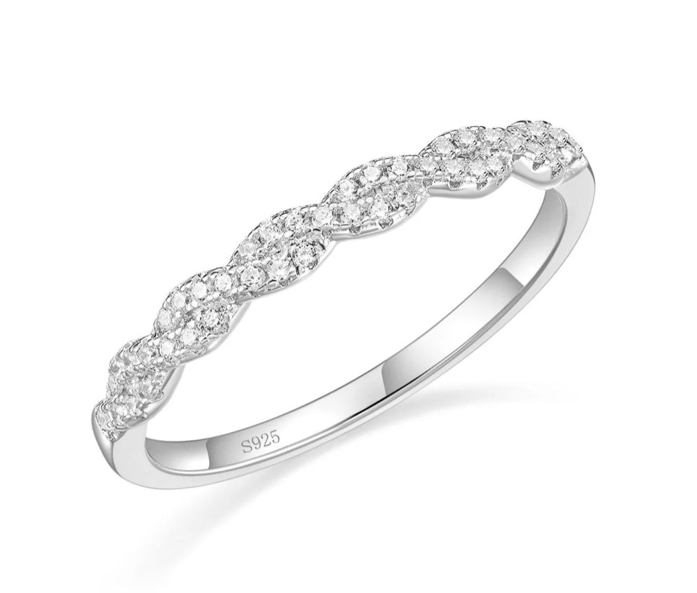 925 Sterling Silver Ring Cubic Zirconia Twisted Rope Eternity Ring