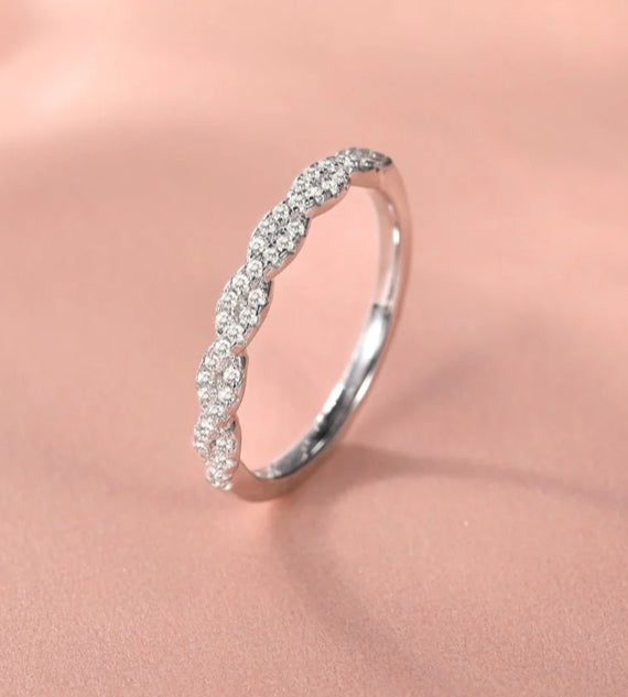 925 Sterling Silver Ring Cubic Zirconia Twisted Rope Eternity Ring