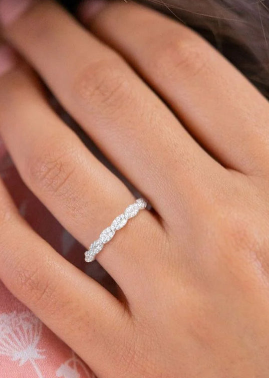 925 Sterling Silver Ring Cubic Zirconia Twisted Rope Eternity Ring